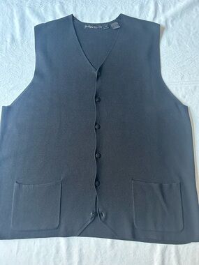 Donna Karan Black V-Neck Knit Button Front Vest Men’s Medium